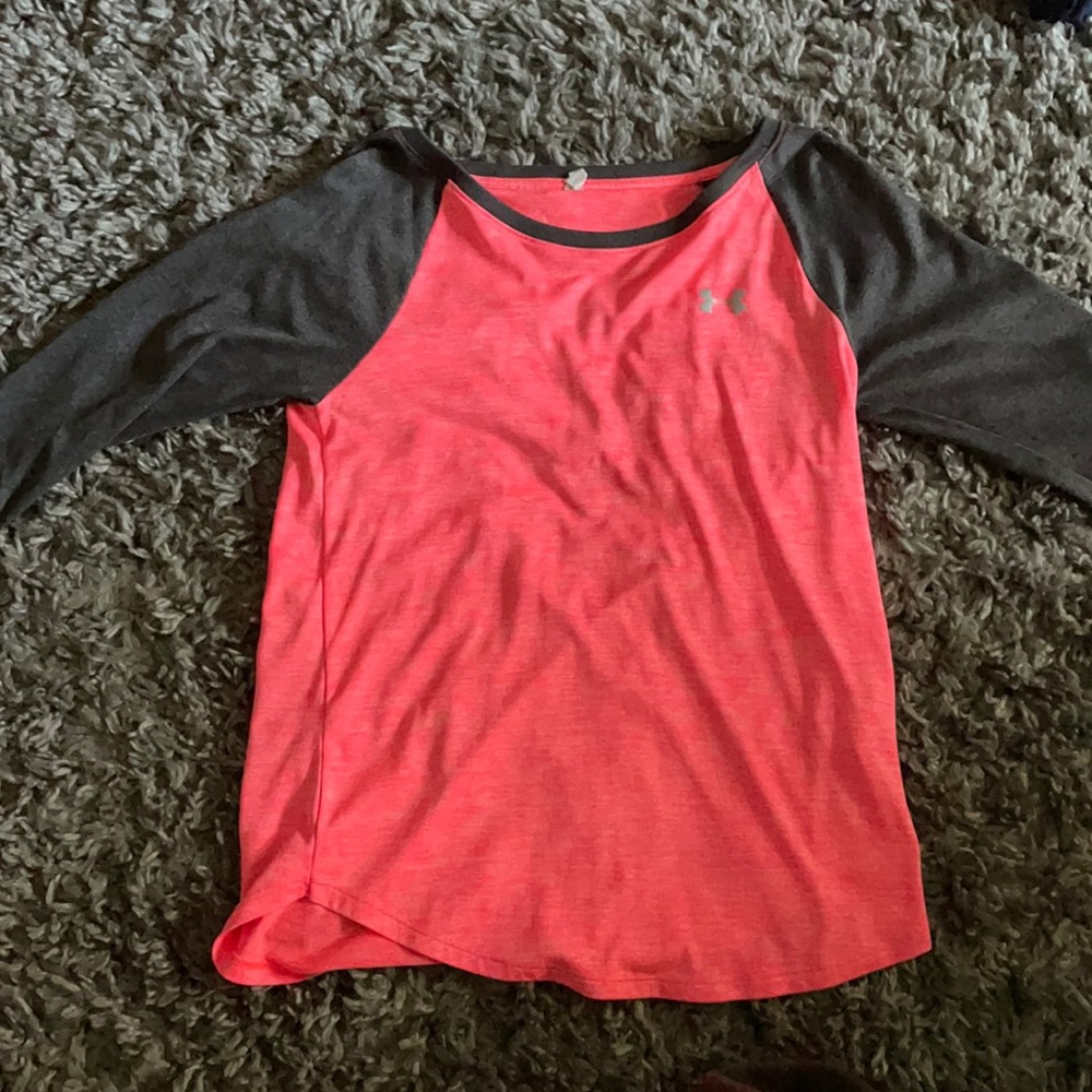 Under armor 3/4 sleeve pink and grey workout top
